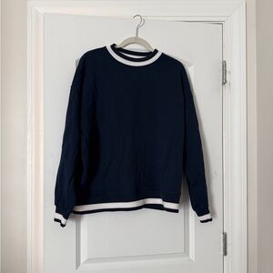 Lululemon terry Navy Crewneck Sweater with White Trim